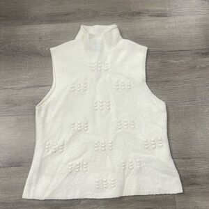 EUC Sigrid Olsen XL White Cream Mock Neck Wool Blend Sleeveless Sweater